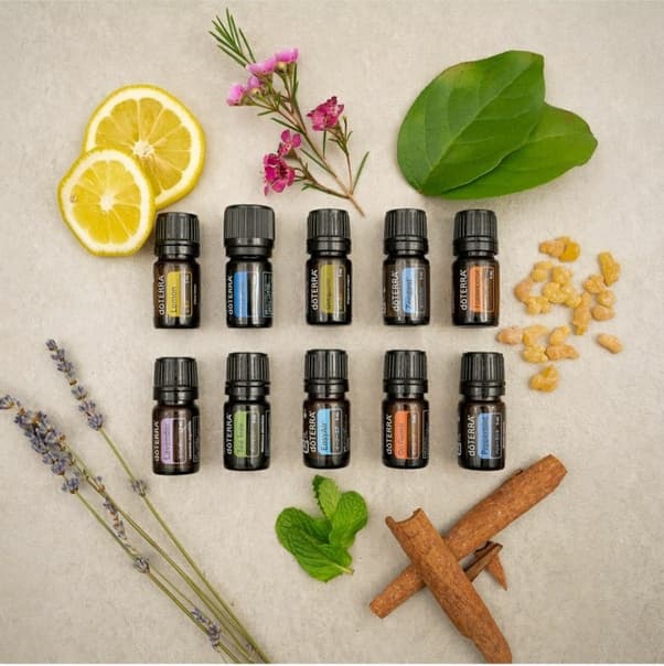 Десять флаконов doTERRA с лимоном, листьями и корицей